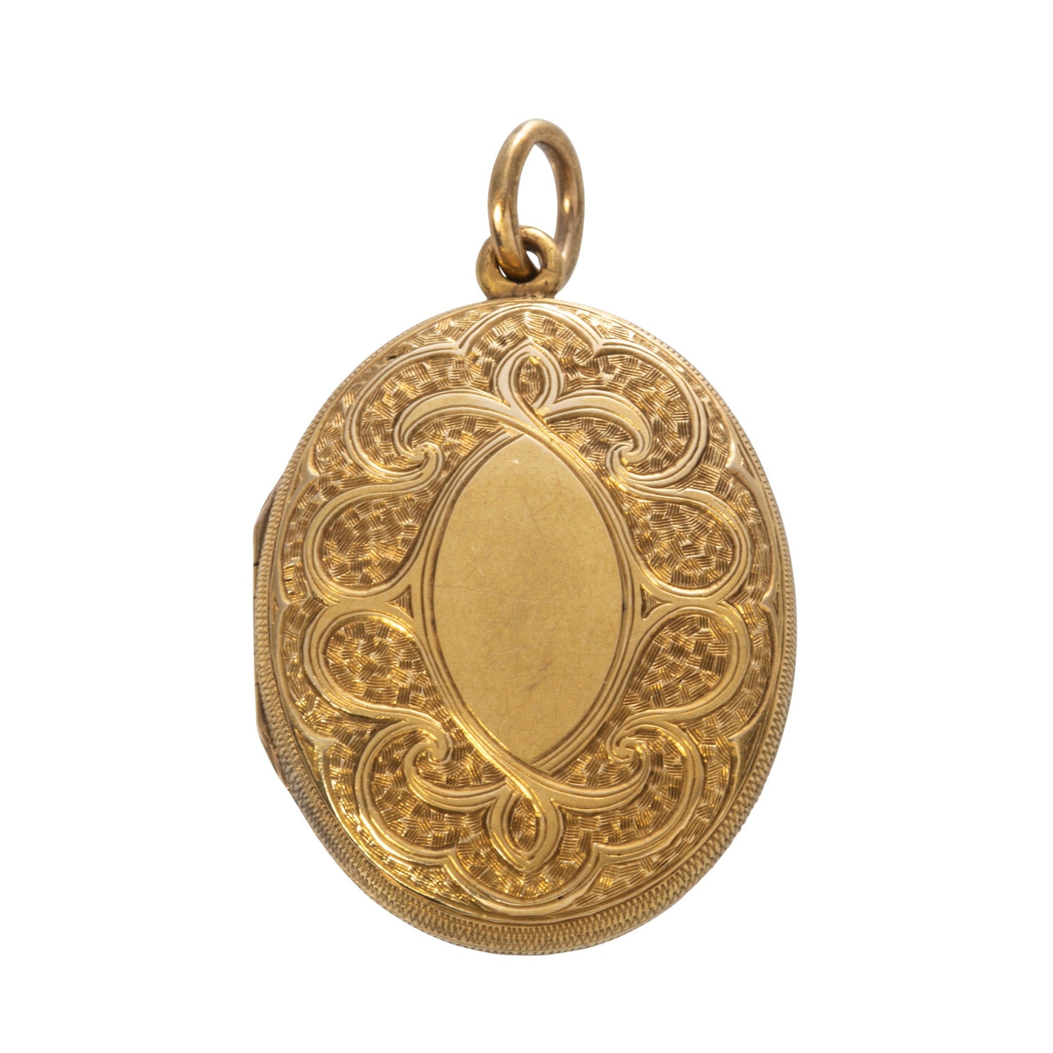 Victorian 14K Yellow Gold Engraved Oval Locket Pendant