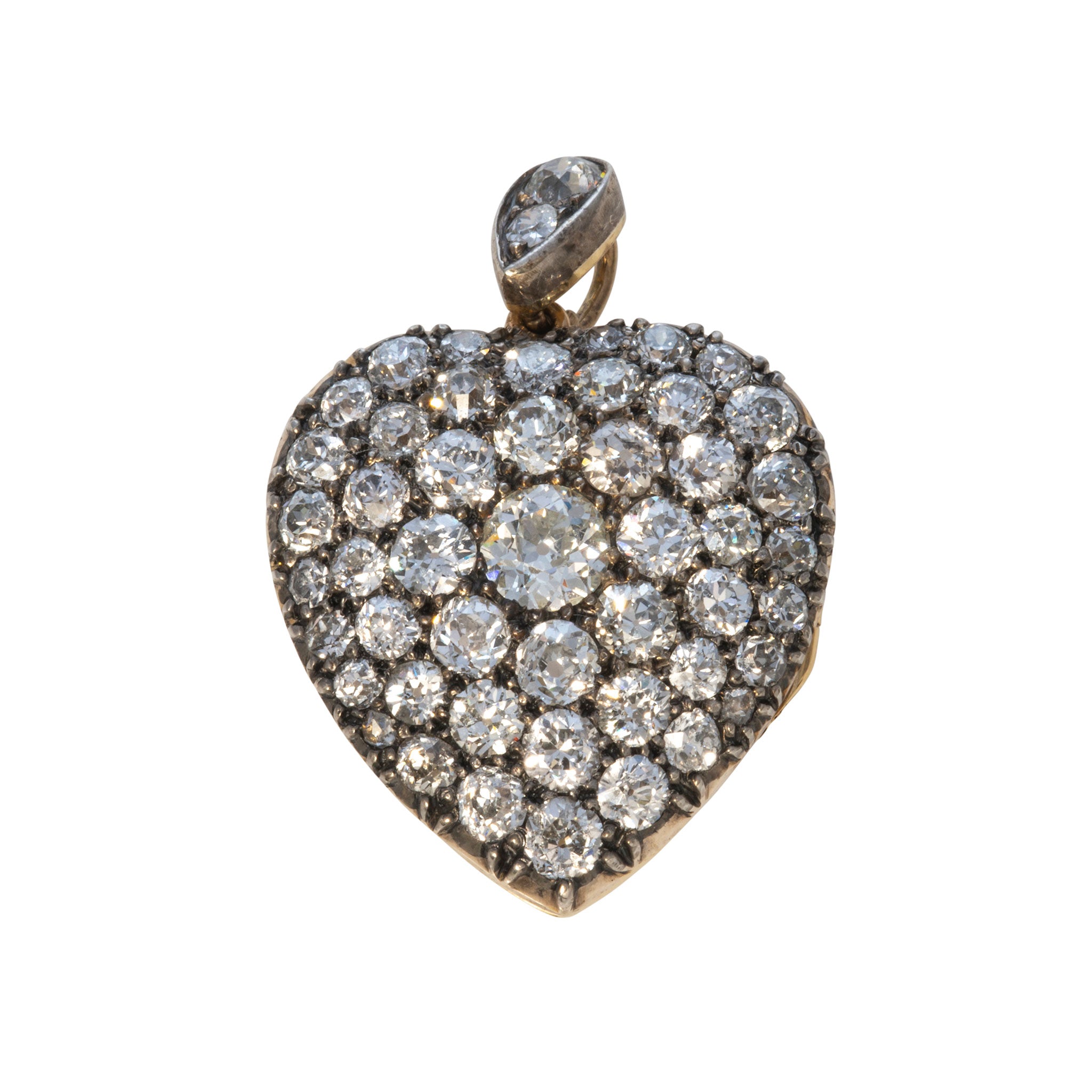 Victorian 4ct Diamond Pavé Silver 18K Gold Heart Locket Pendant
