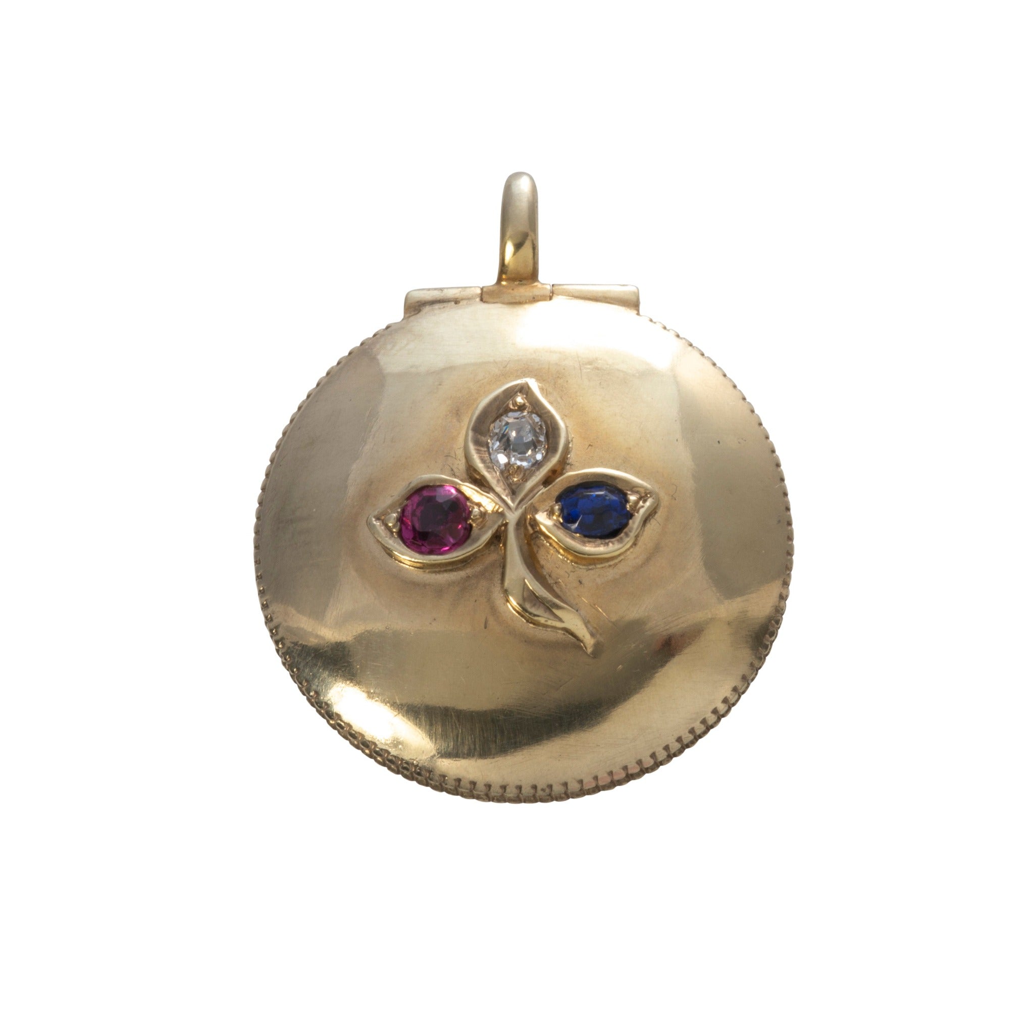 Estate Diamond, Ruby, Sapphire 14K Gold Locket Pendant