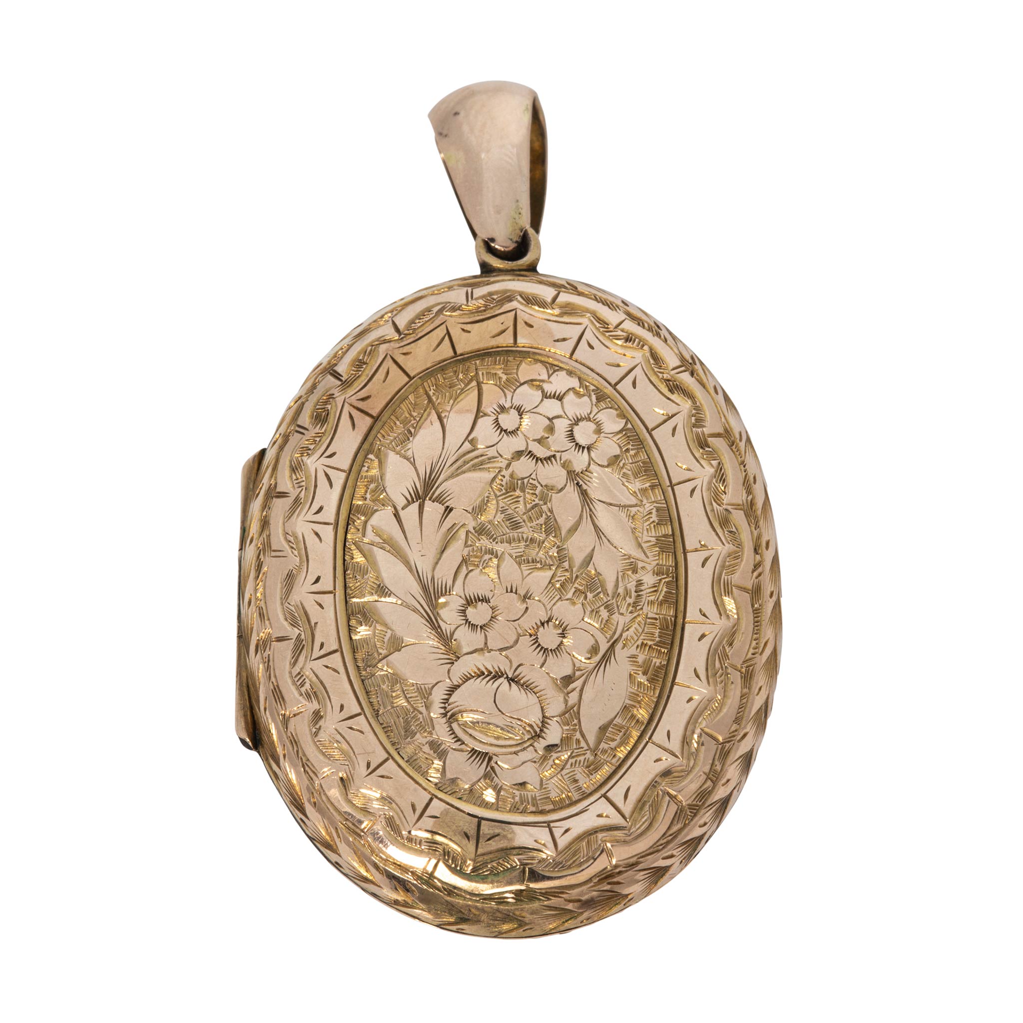 Victorian Back & Front Engraved Oval Locket Pendant