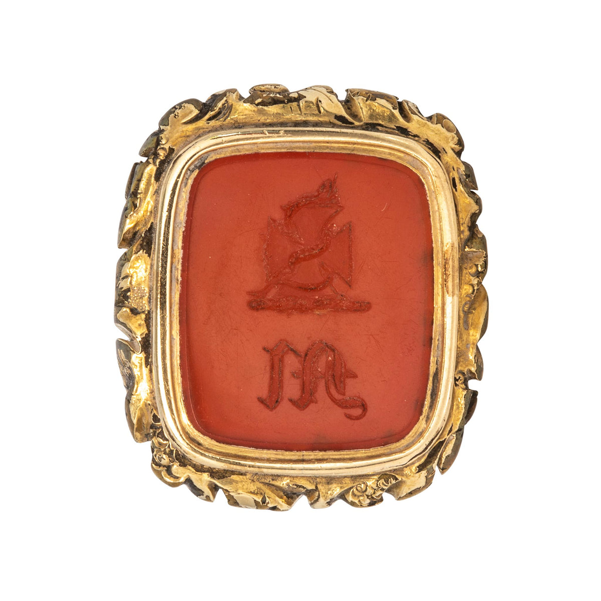 Victorian Style Carnelian Intaglio Gold-Plated Fob Pendant