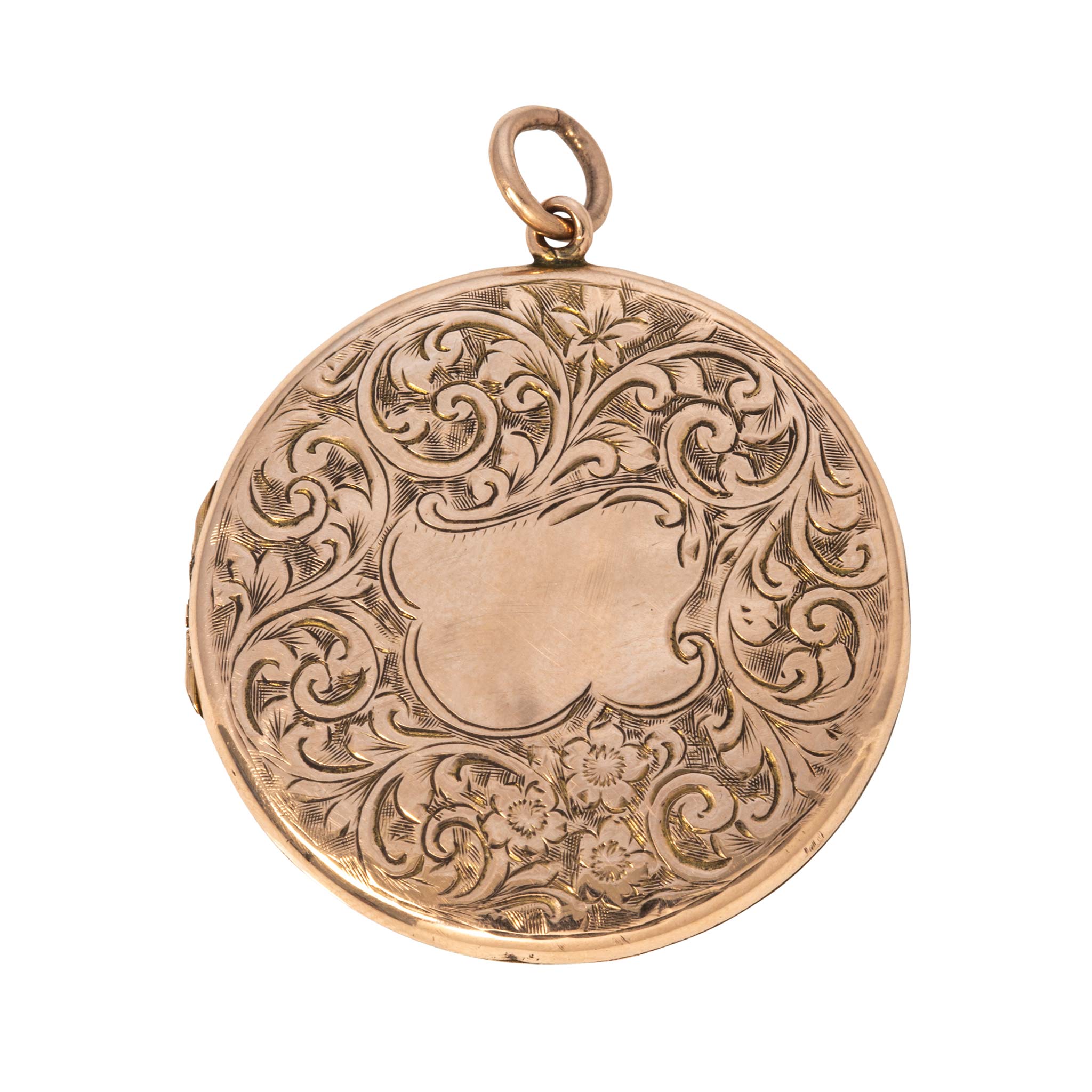 Victorian 9K Gold Back & Front Engraved Round Locket Pendant