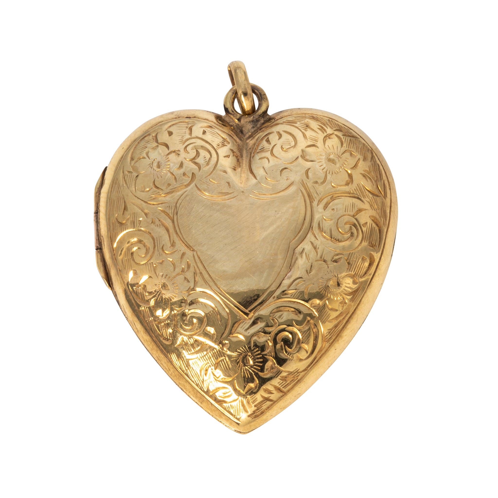 Victorian 9K Gold Engraved Heart Locket Pendant