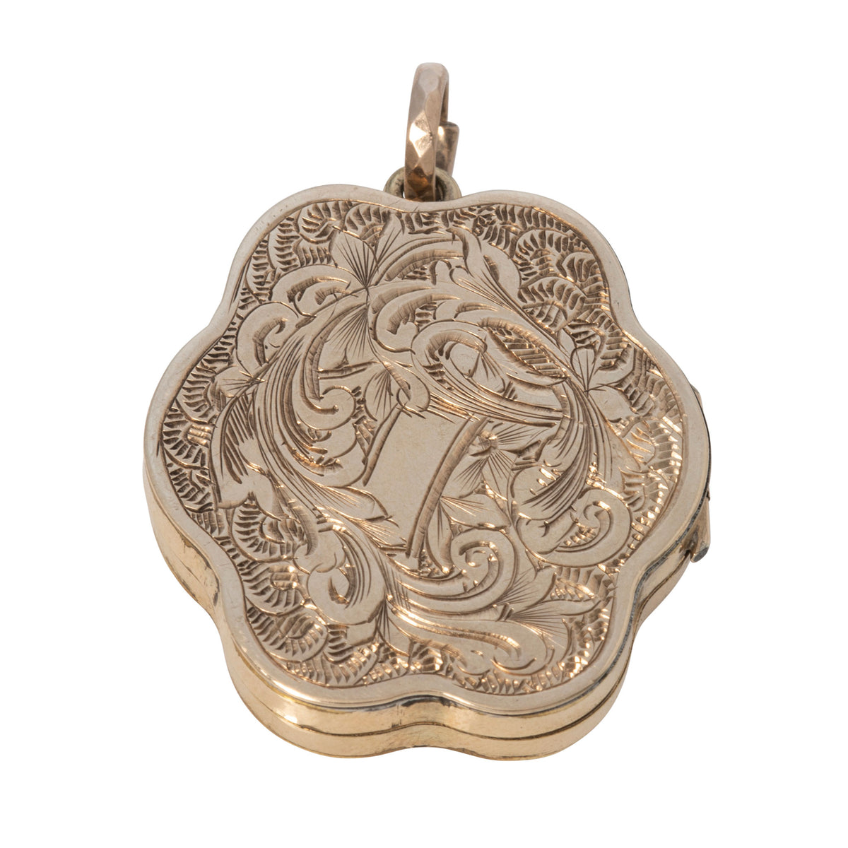 Victorian 9K Gold Back & Front Engraved Locket Pendant