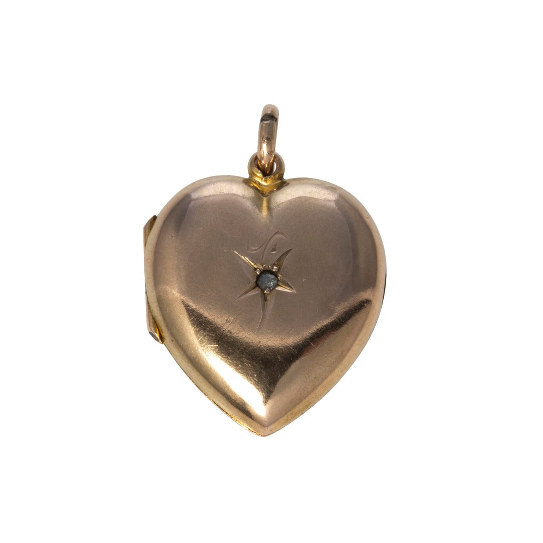 Estate Diamond 9K Gold Heart Locket Pendant