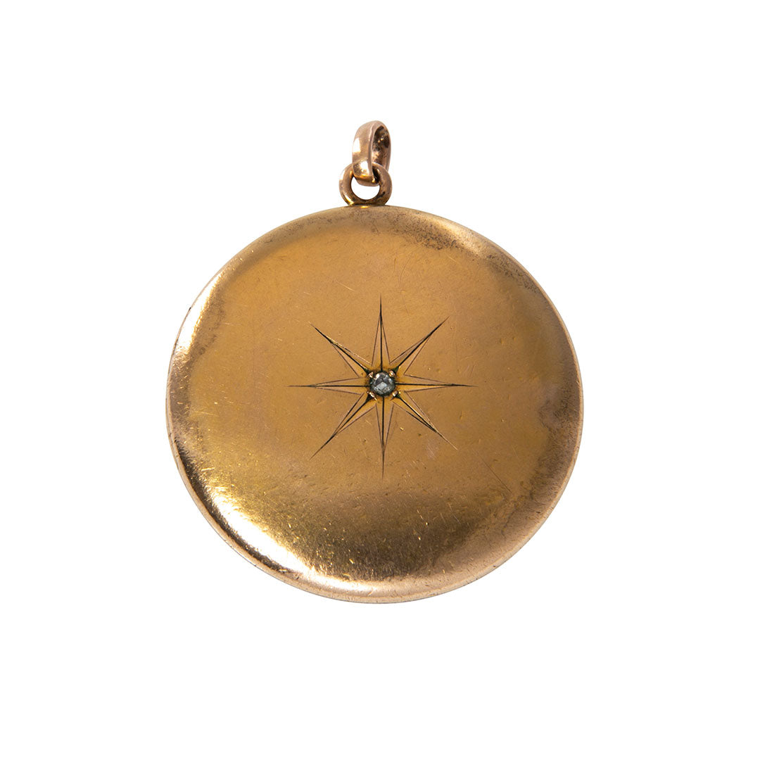 Victorian Starburst Paste Stone Gold Filled Round Locket