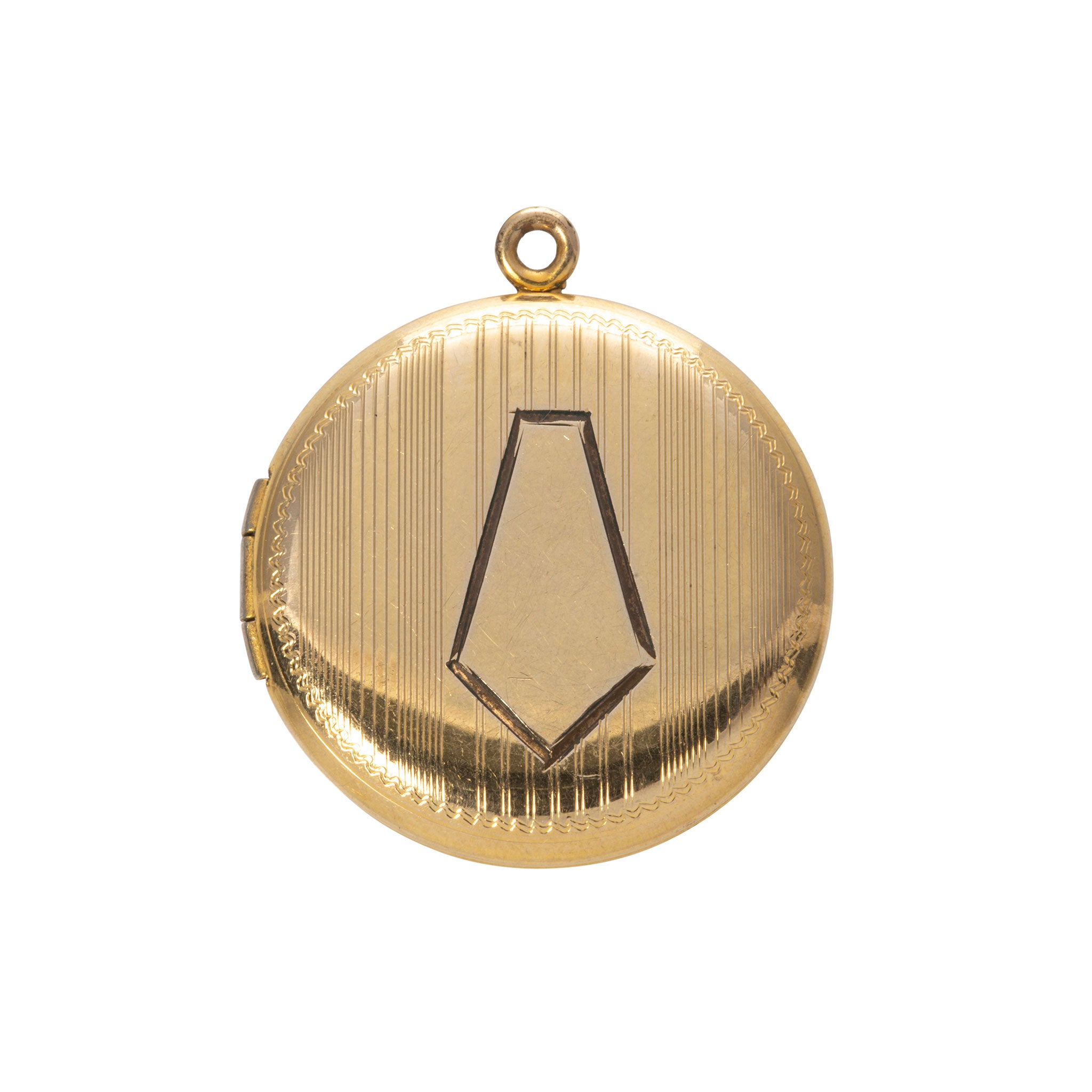 Estate Engraved Shield Gold Filled Round Locket Pendant