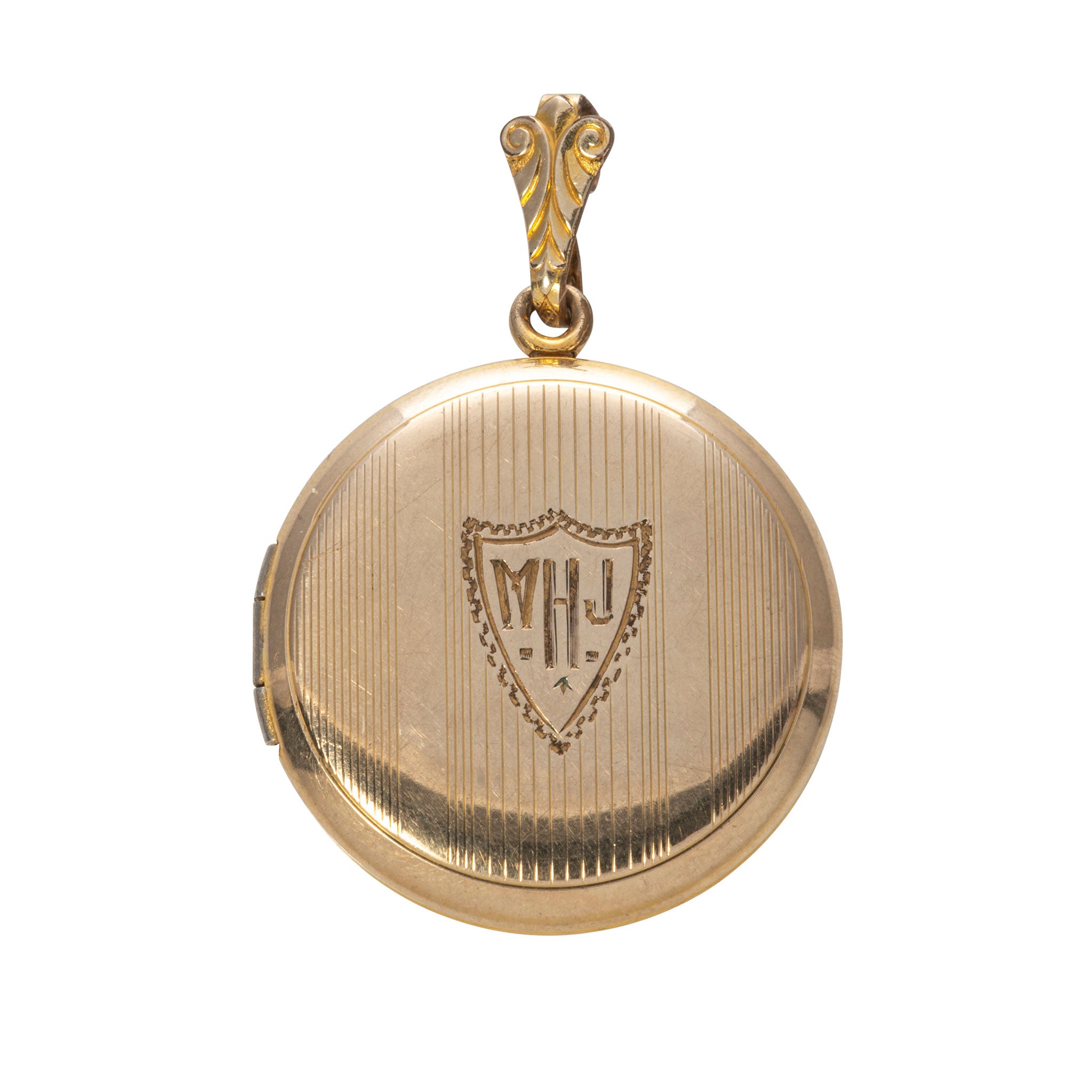 Estate Engraved Monogram Shield Gold Filled Round Locket Pendant