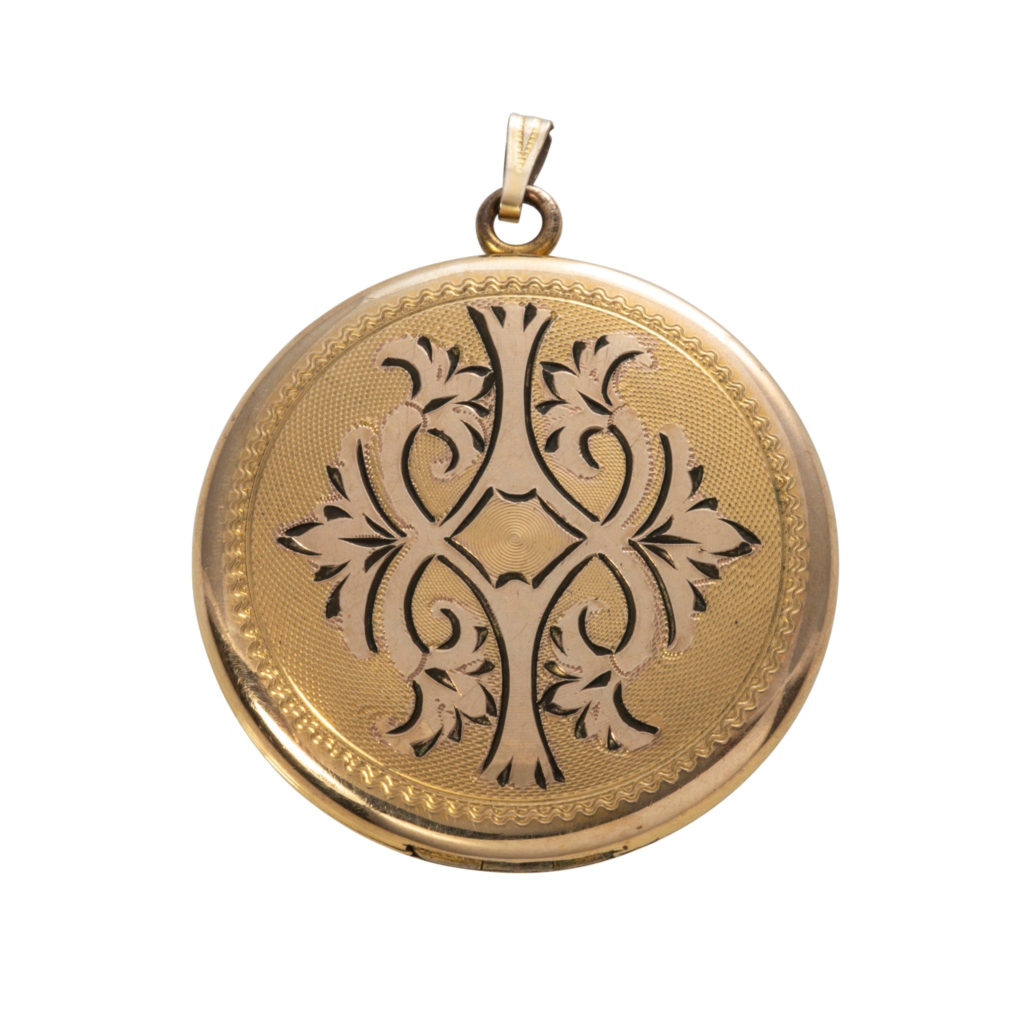 Estate Engraved Gold Filled Round Locket Pendant