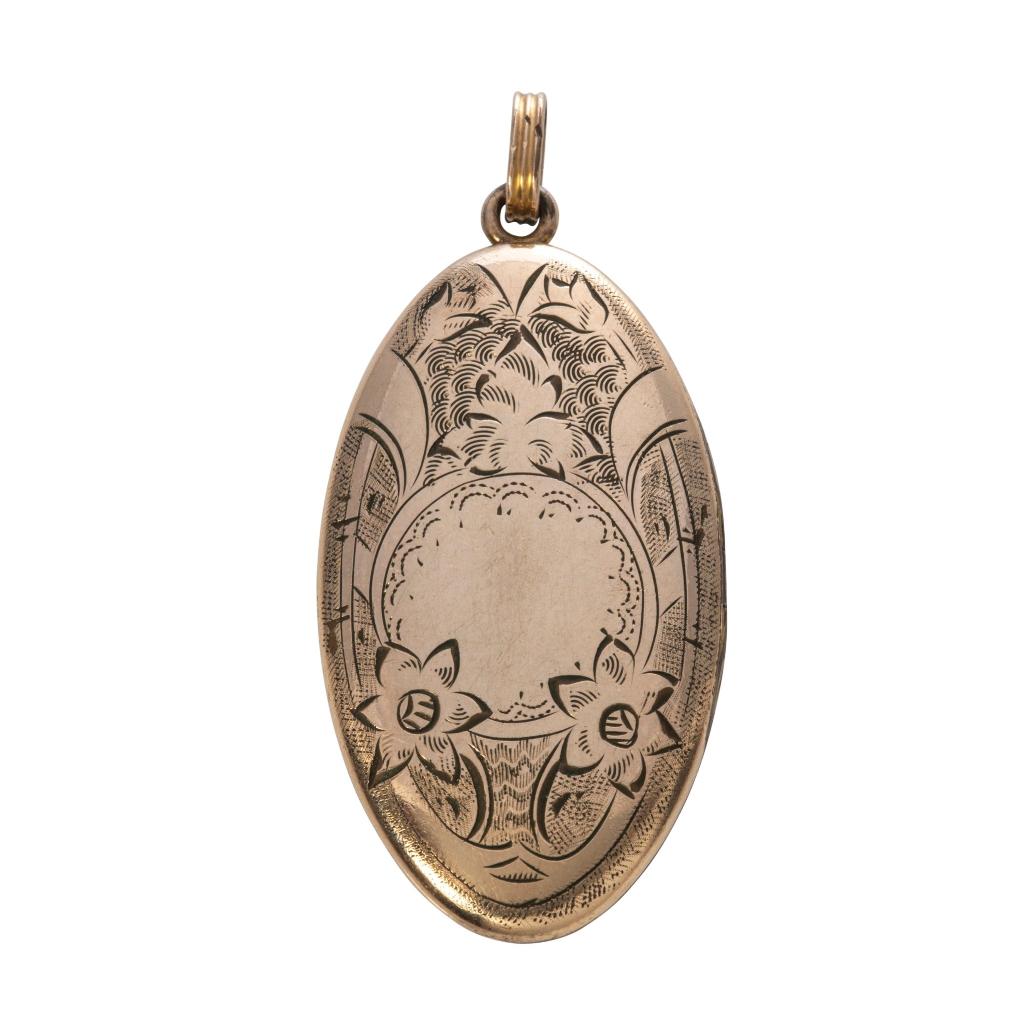 Estate Engraved Floral Gold Filled Oblong Locket Pendant