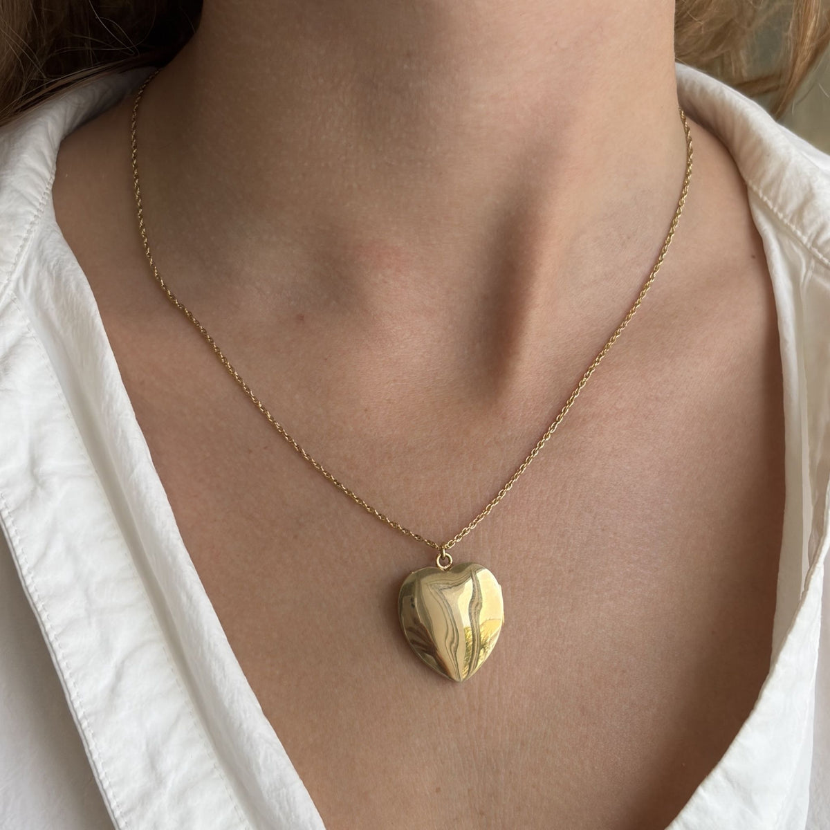 Estate Plain Gold-Filled Heart Locket Pendant Necklace