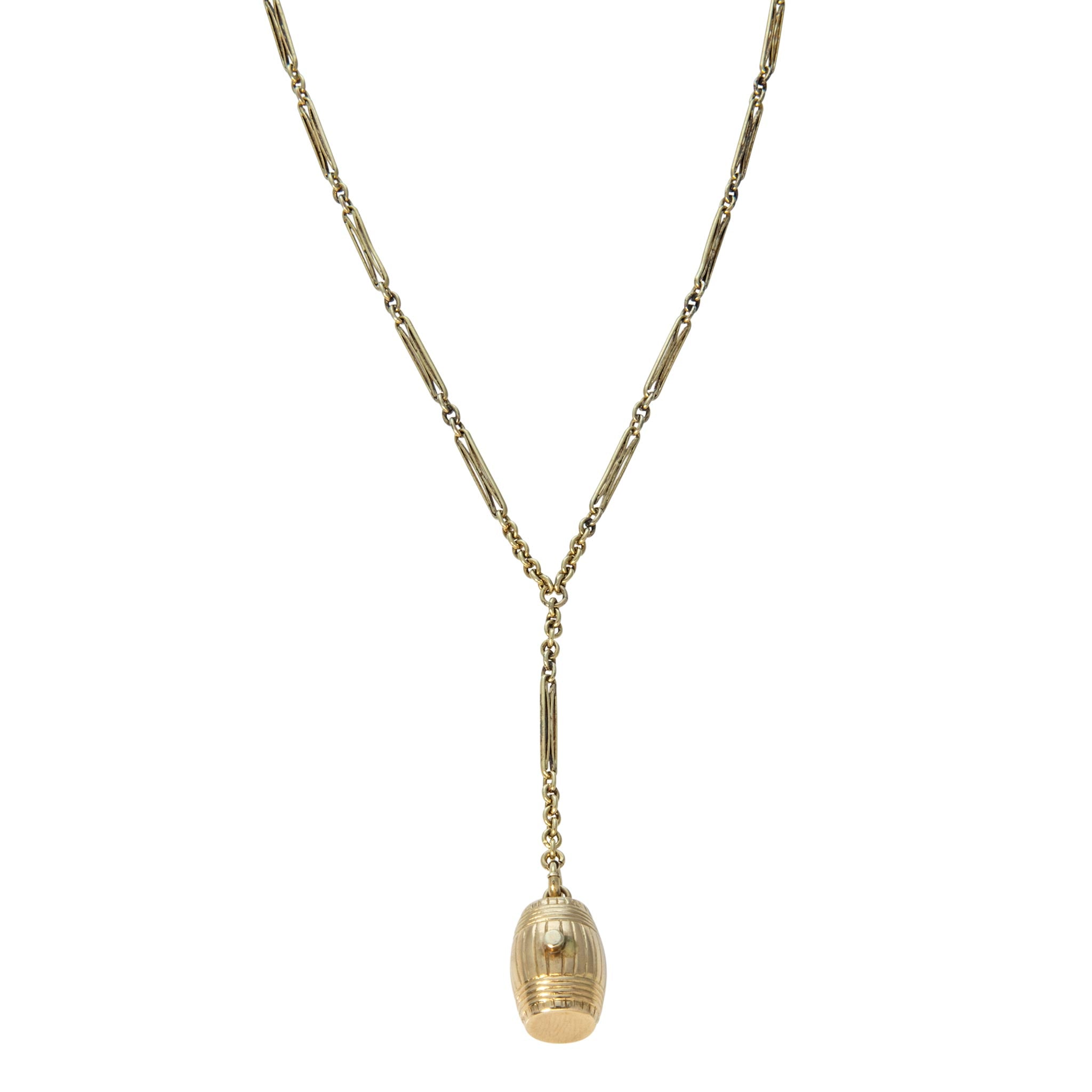 Vintage Barrel Drop Pendant Gold-Filled Chain Necklace 29"