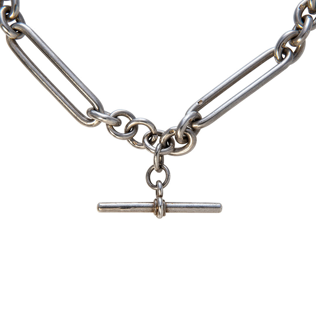 Victorian Silver Trombone Link Watch Chain Necklace