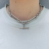 Victorian Silver Trombone Link Watch Chain Necklace