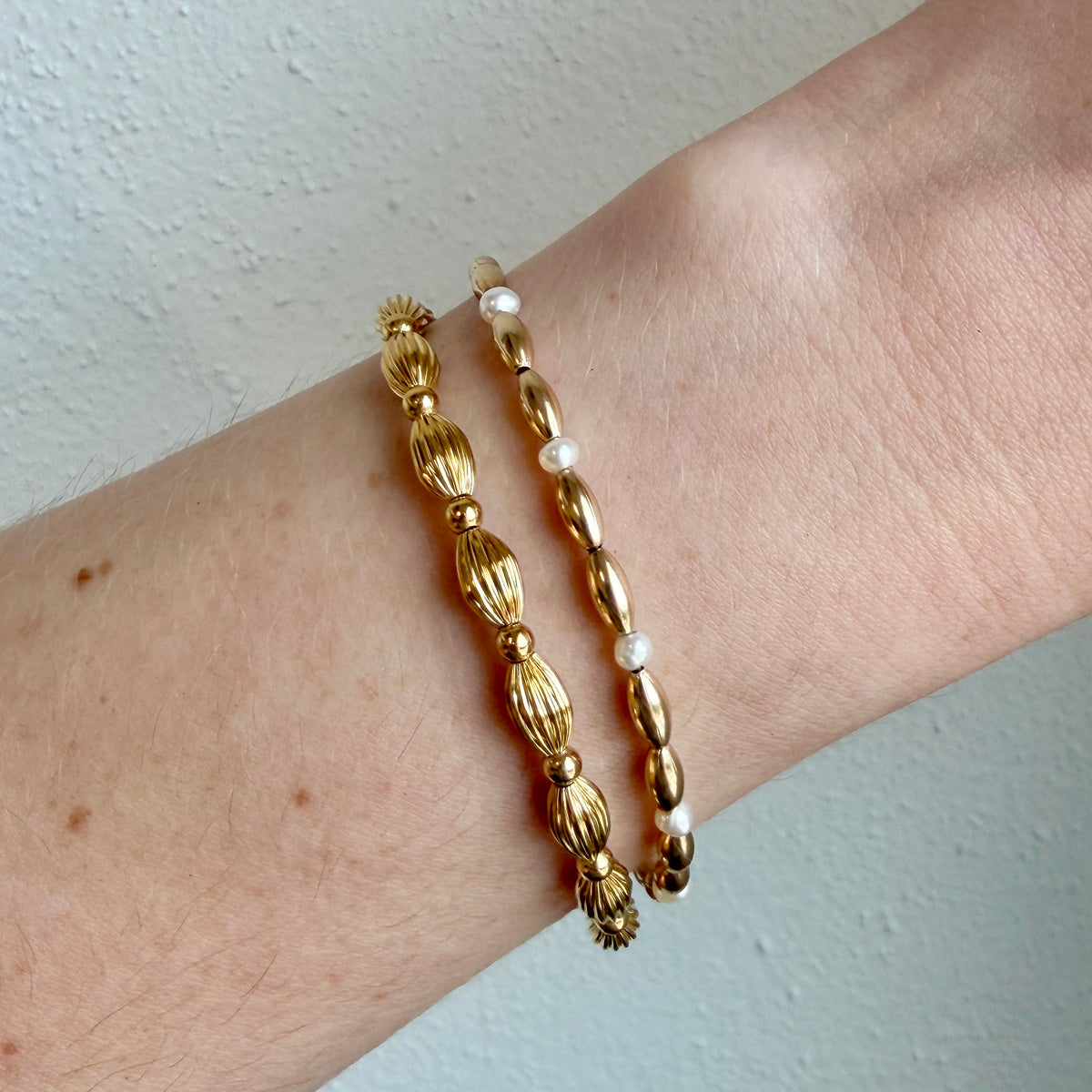 Gold-Plated Charleston Rice Bead Bracelet, Gold-Filled Charleston Rice Bead & Freshwater Pearl Bracelet