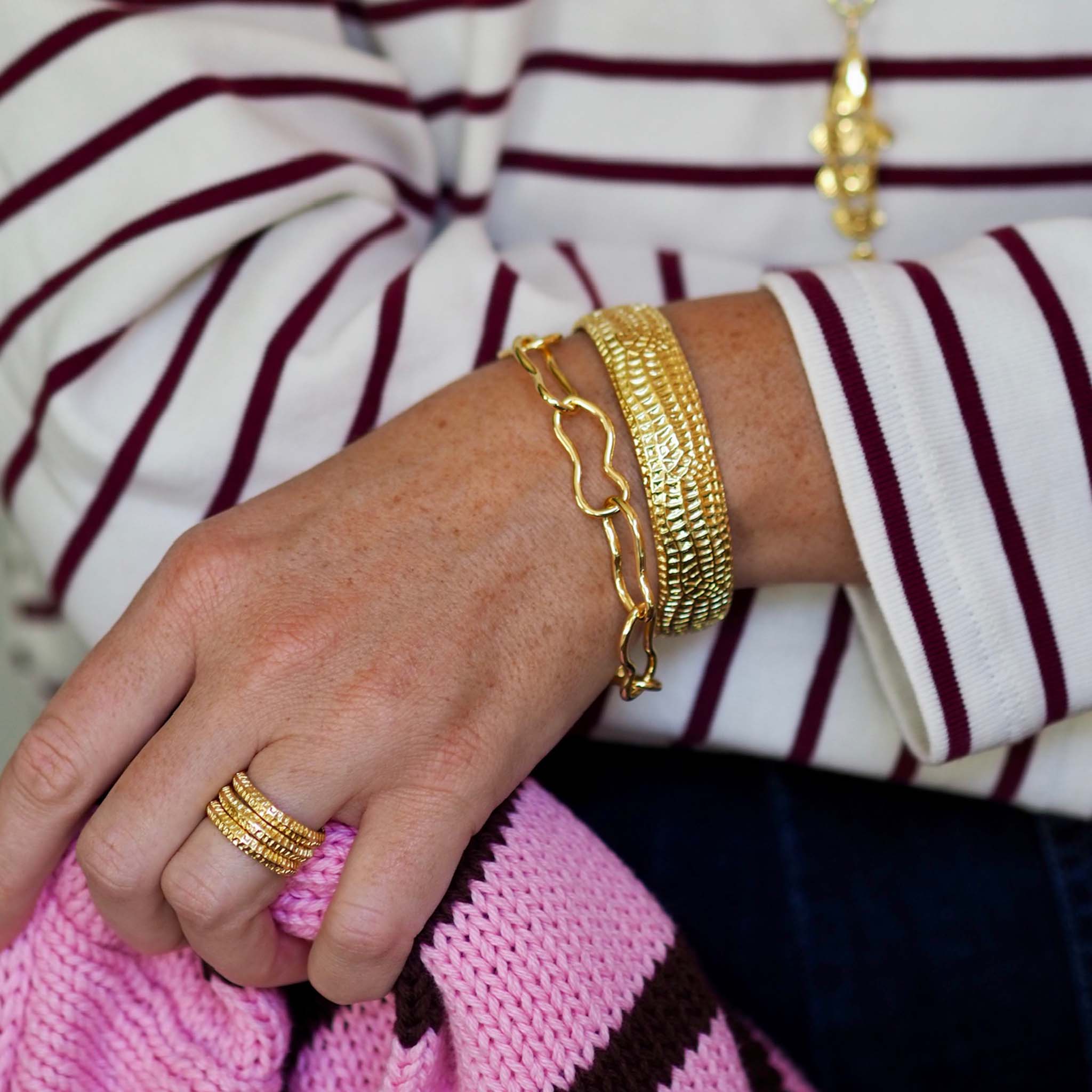 Goldbug Collection Peanut Texture Bands, Peanut Link Bracelet, Peanut Texture Cuff, Goldbug Collection Peanut Texture Bands