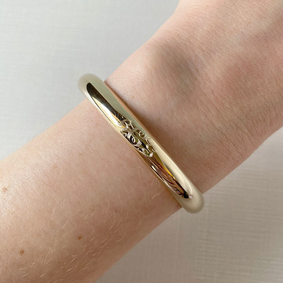 Adult 14K Gold Filled Plain 8mm Large Bangle with machine engraving