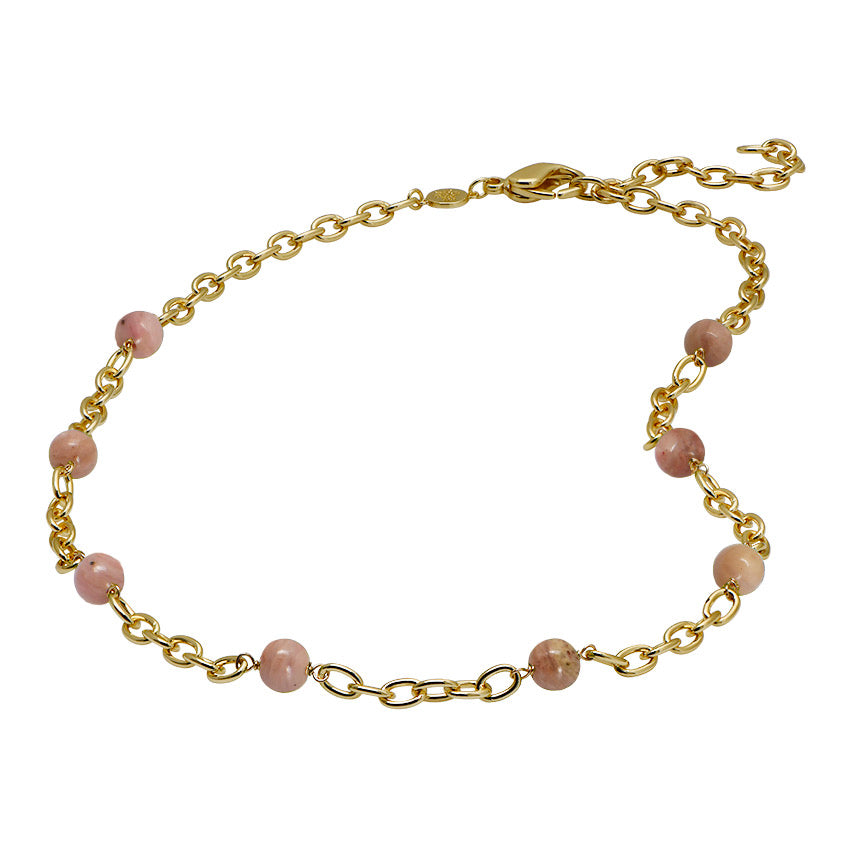 Goldbug Collection Rhodochrosite Bead Thick Cable Chain Necklace