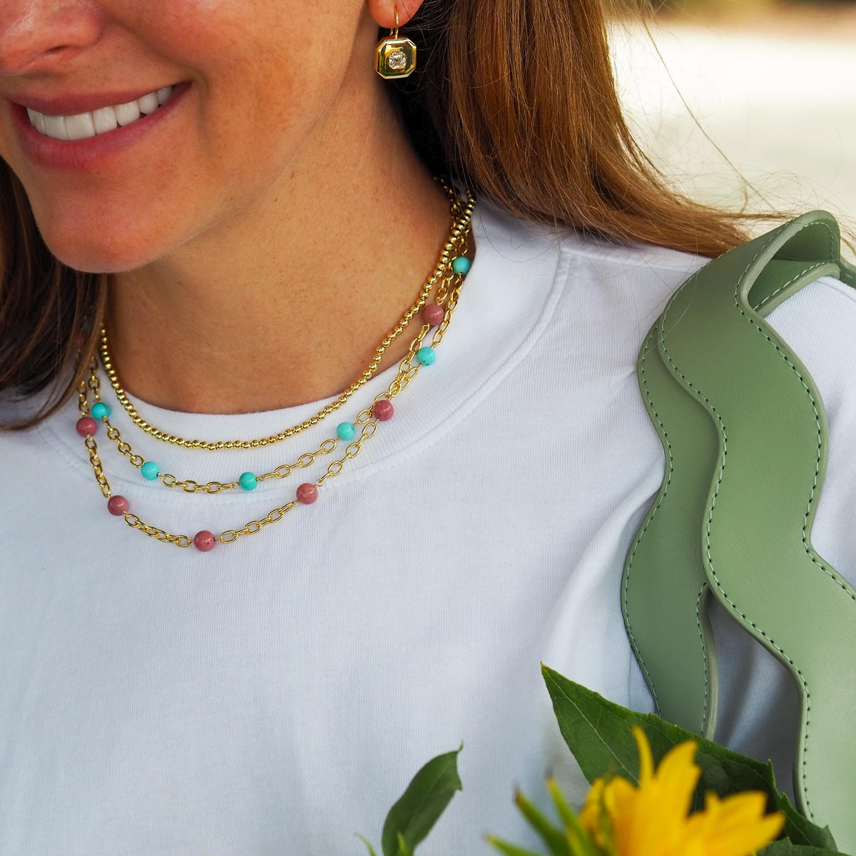 Goldbug Collection Colored Stone Bead Thick Cable Chain Necklaces