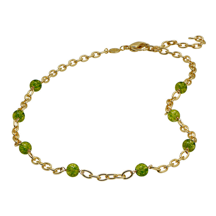 Goldbug Collection Peridot Bead Thick Cable Chain Necklace