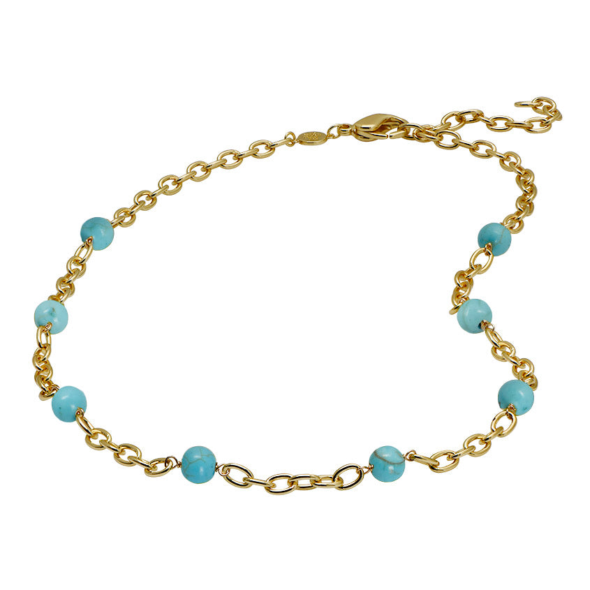Goldbug Collection Turquoise Bead Thick Cable Chain Necklace