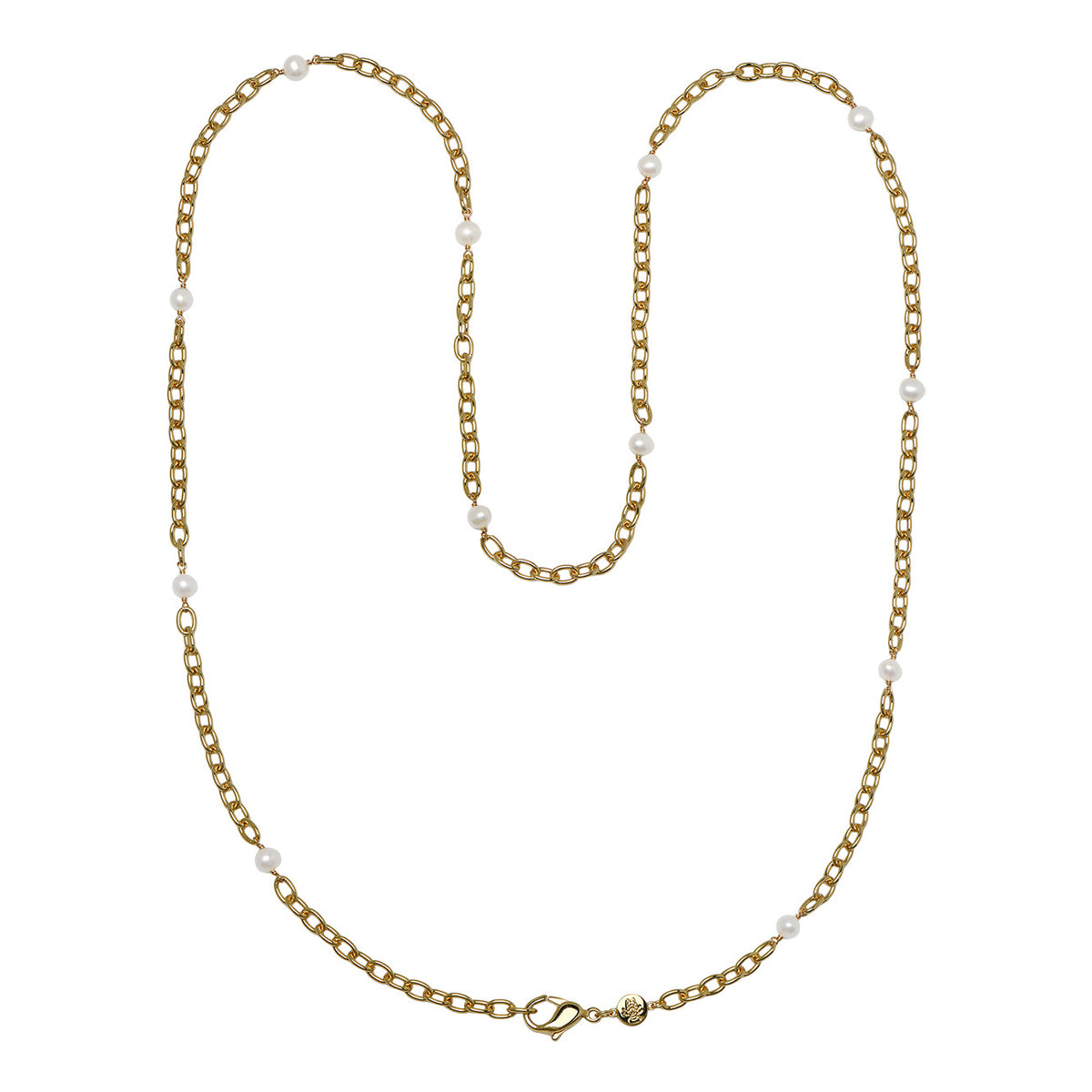 Goldbug Collection Freshwater Pearl Thick Cable Chain Necklace 30" on a white background