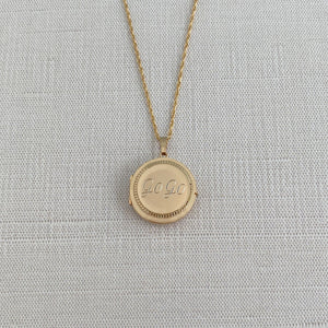 14K Gold Filled 23mm Engraved Round 4 Photo Locket Necklace with machine engraving