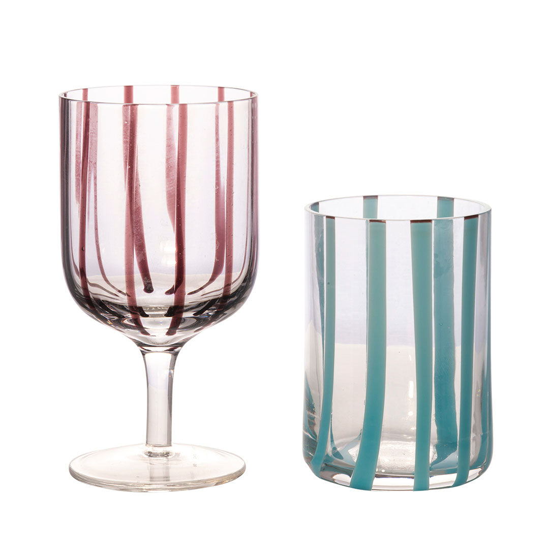 Hand Painted Stripes Stemmed Wine Glass