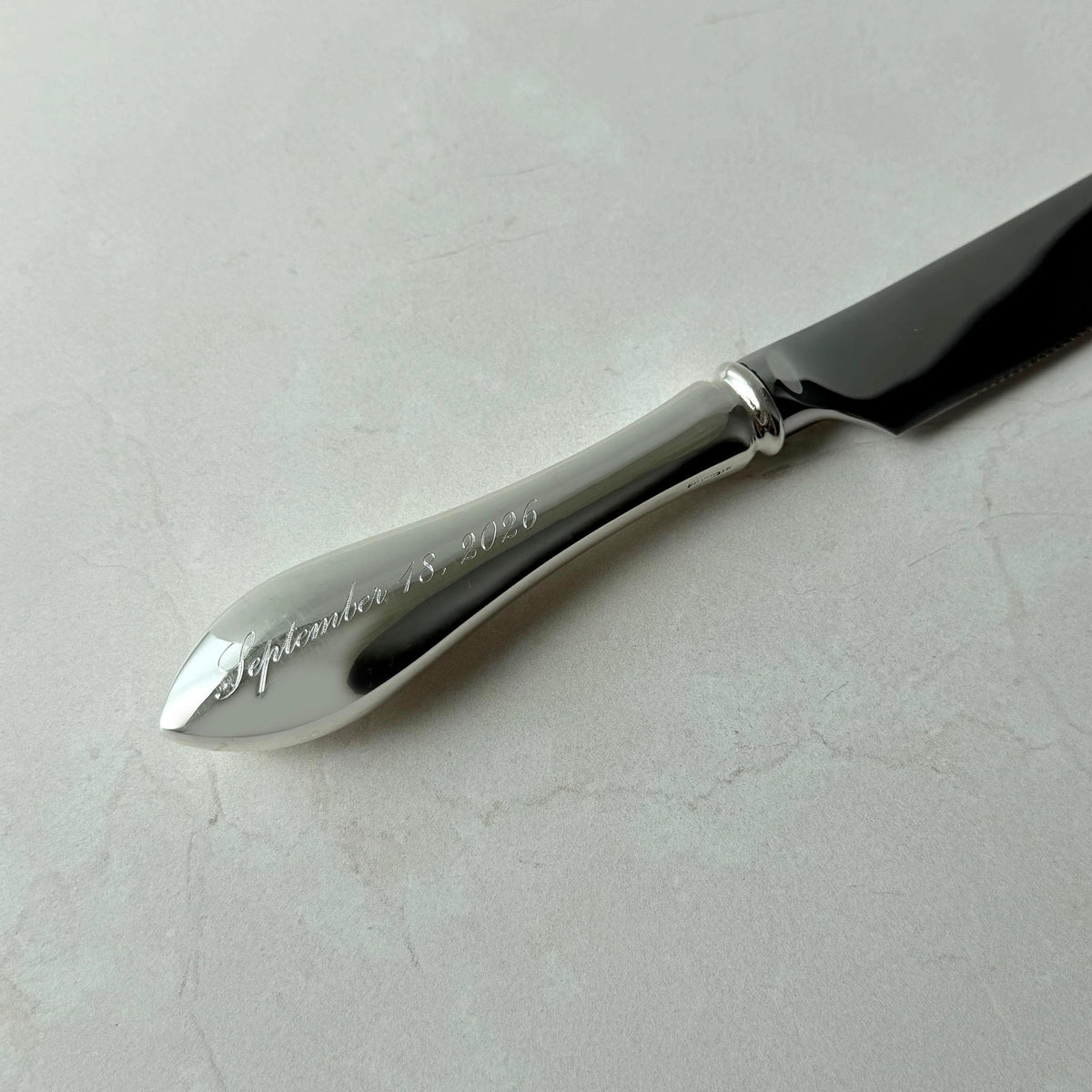 Pointed Antique Sterling Silver Wedding Cake Knife with machine engraving