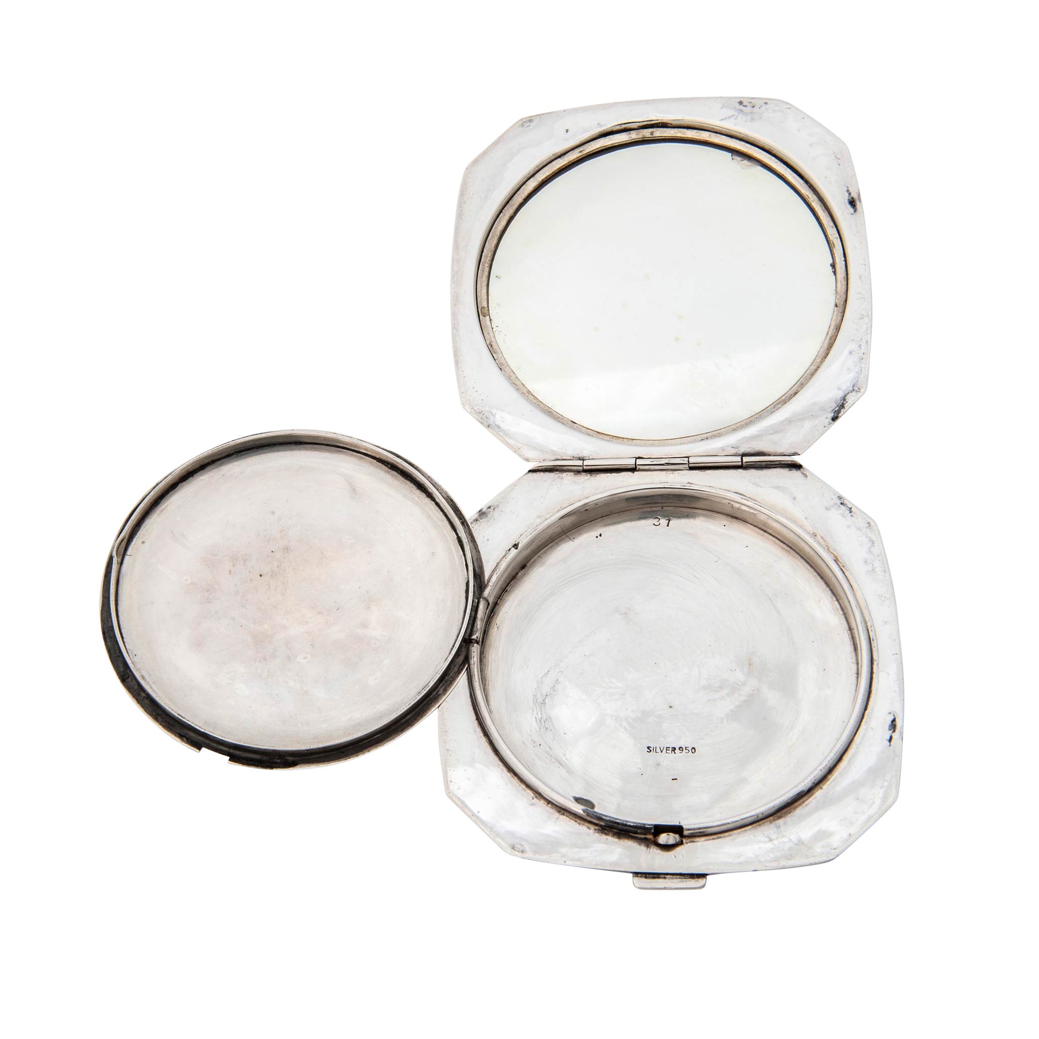 Estate Engraved Sterling Silver Mirror Powder Compact
