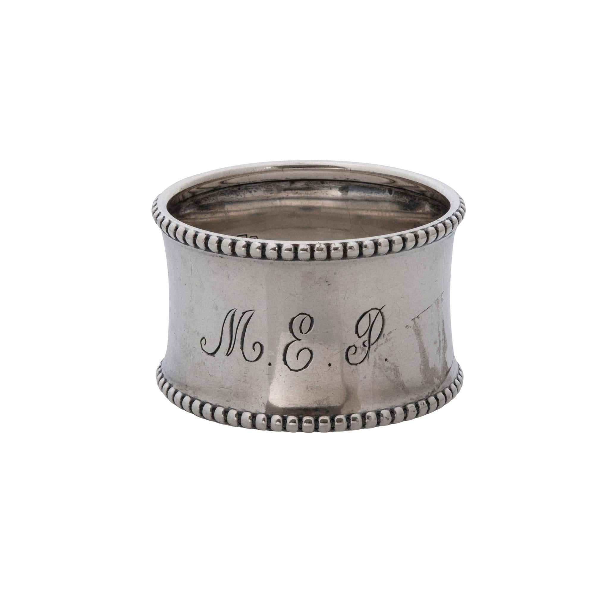 Estate Engraved 'MEP' Gorham Sterling Silver Beaded Napkin Ring