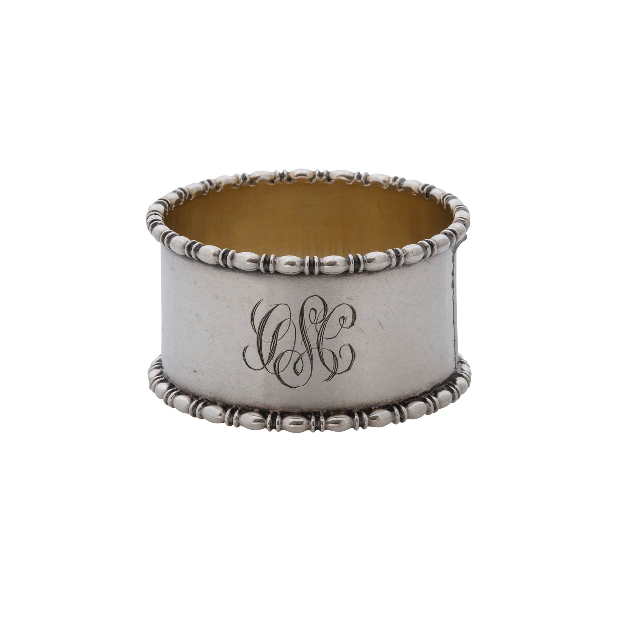 Estate Engraved 'OSC' Sterling Silver Beaded Napkin Ring