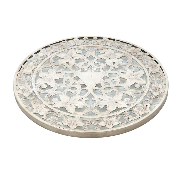 Vintage Webster Floral Sterling Silver & Glass Coaster 6