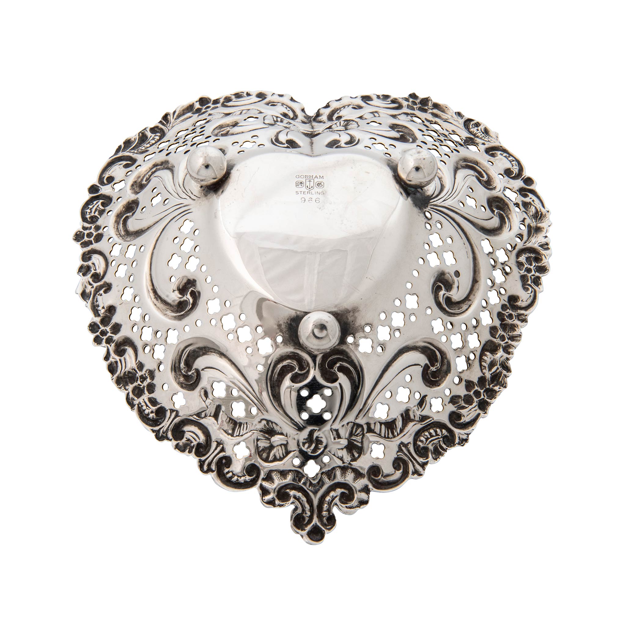 Vintage Gorham Sterling Silver Heart-Shaped Bon Bon Dish 966