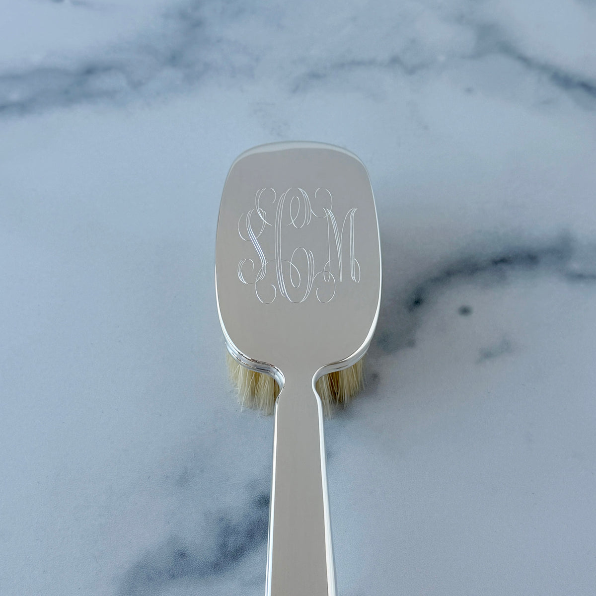 Sterling Silver Girl's Brush with machine engraved interlocking script monogram