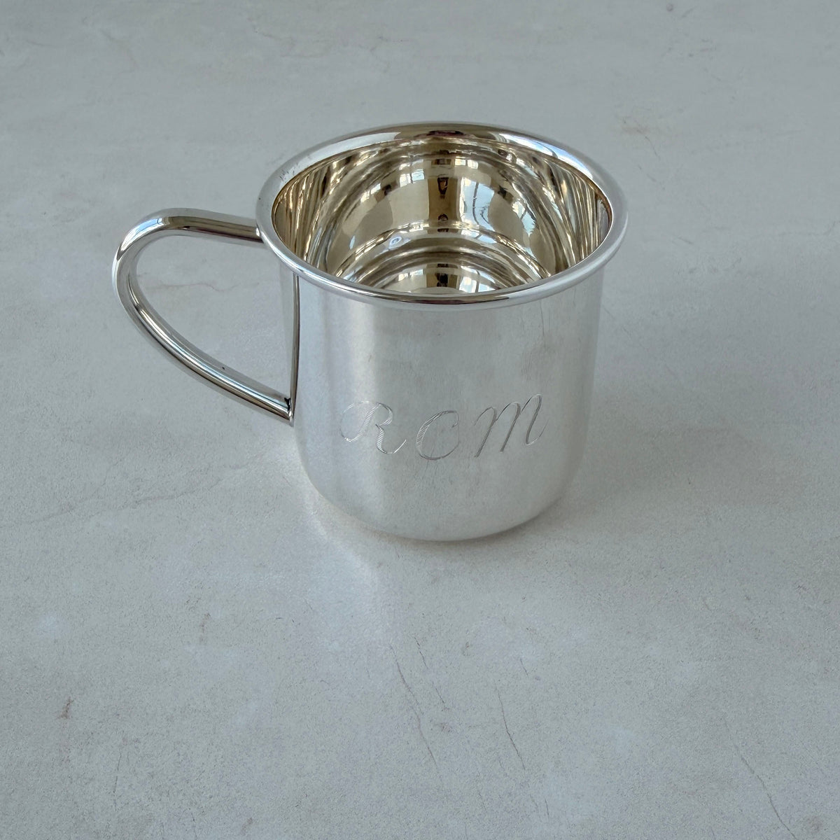 Sterling Silver Cambridge Baby Cup with machine engraved initials