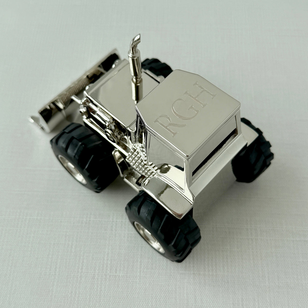 Front Loader Tractor Coin Bank with machine engraved block initials