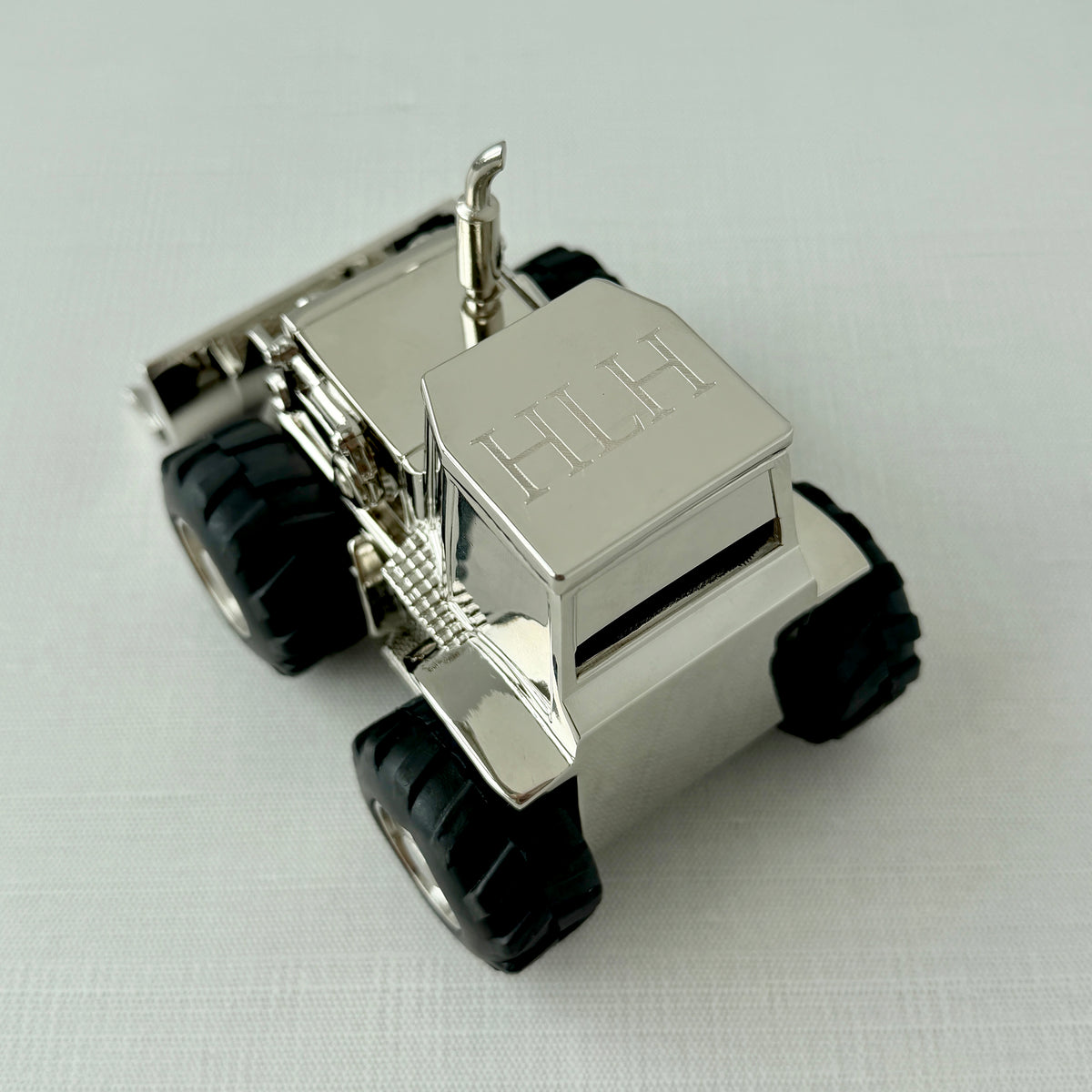 Front Loader Tractor Coin Bank with machine engraved block initials