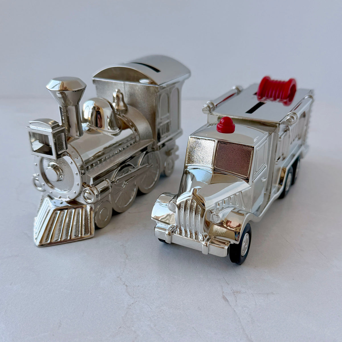 Choo Choo Train Coin Bank and Fire Engine Coin Bank