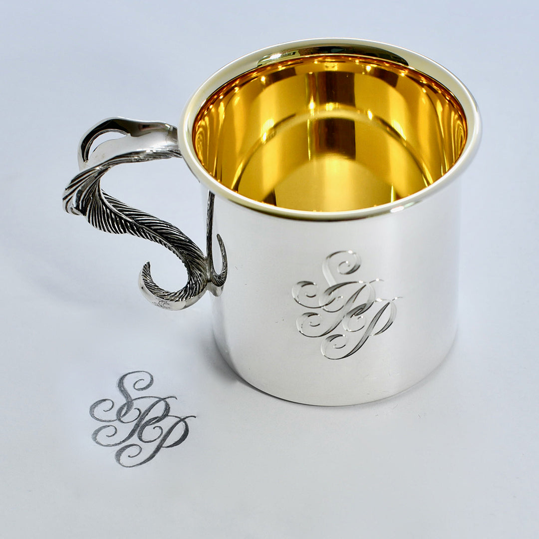 Grainger McKoy Traditional Sterling Silver Baby Cup with hand engraving