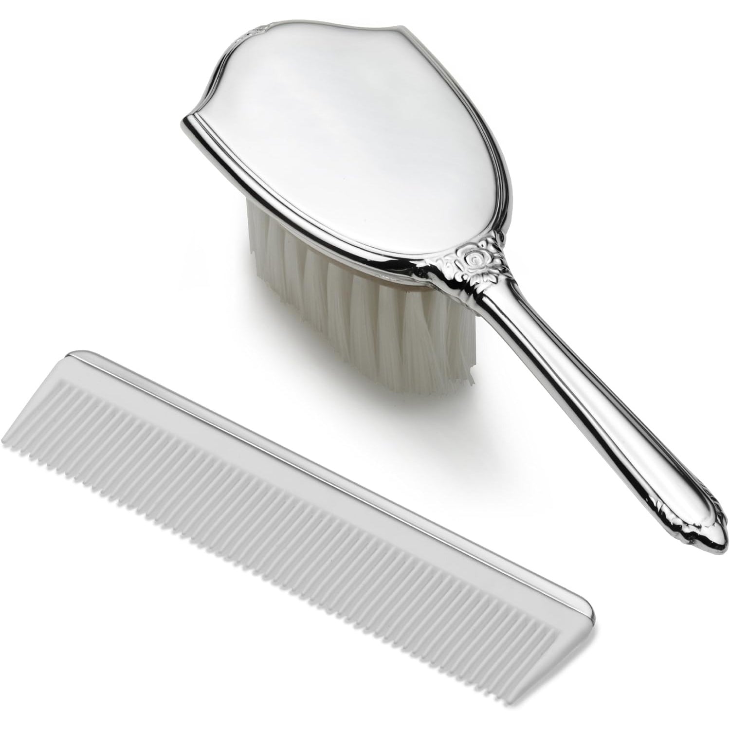 Sterling Silver Girl's Shield Brush & Comb Set