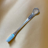 Pewter Handle Blue Baby Toothbrush with machine engraving