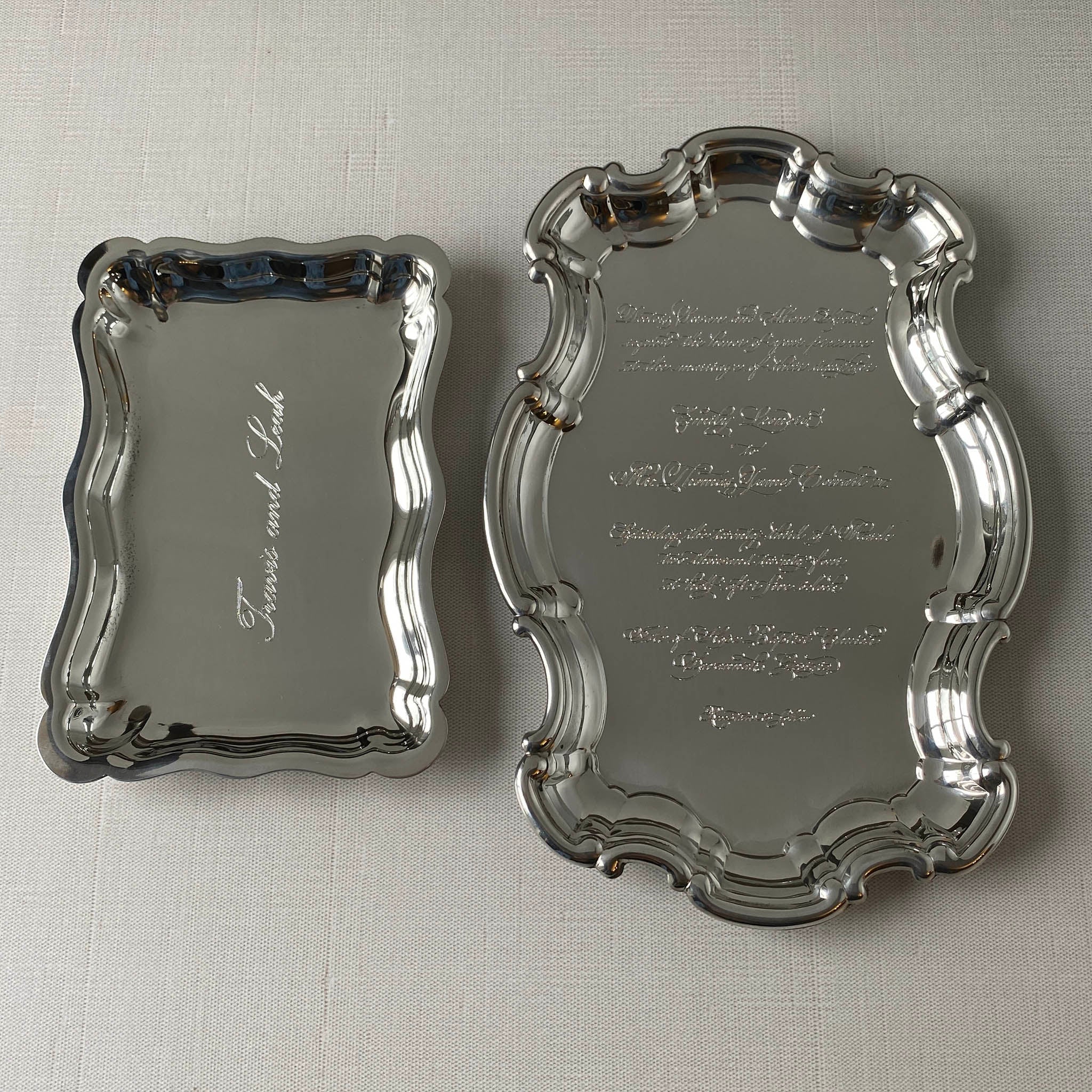 Pewter Chippendale Tray with Engraved Wedding Invitation | Custom