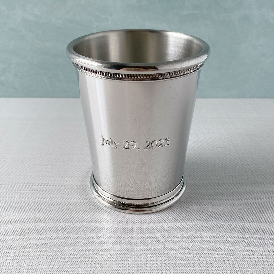 Pewter Governor’s Julep Cup 9oz with machine engraving