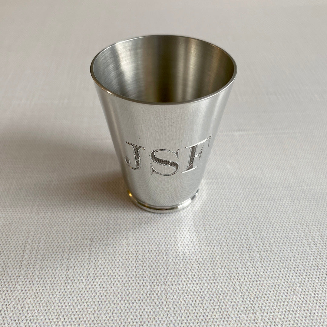 Pewter Jigger 2oz with SC State Quarter with machine engraving