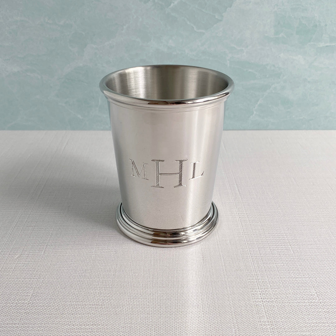 Pewter Kentucky Julep Cup 9oz with machine engraving
