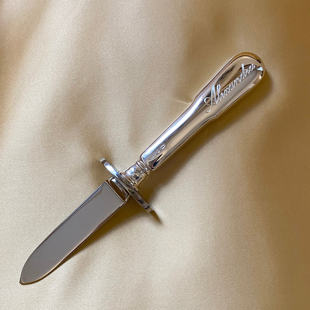 Sterling Silver Oyster Knife with machine engraving