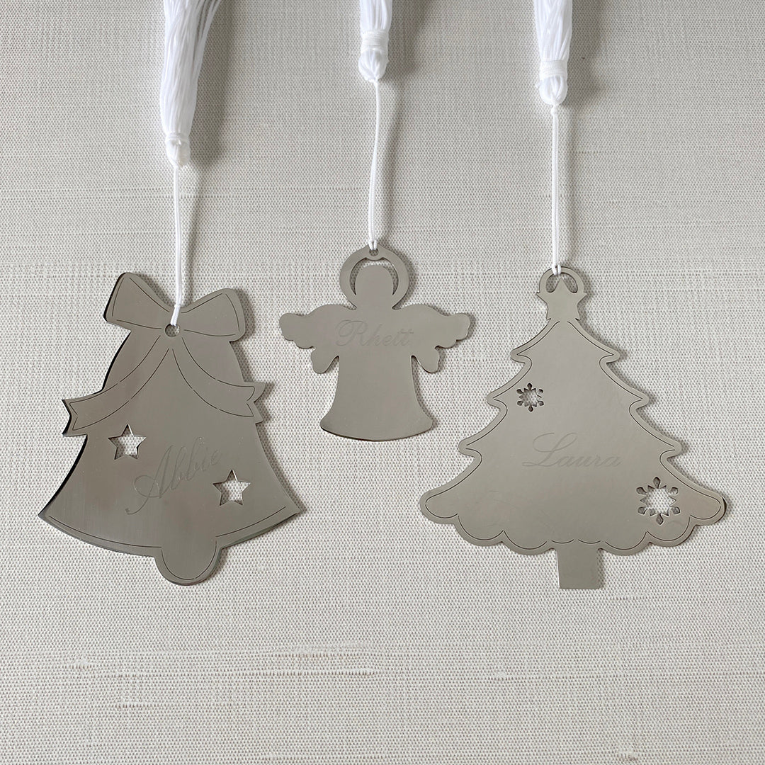 Holiday Bell Ornament, Angel Ornament, Holiday Tree Ornament with machine engraving personalization