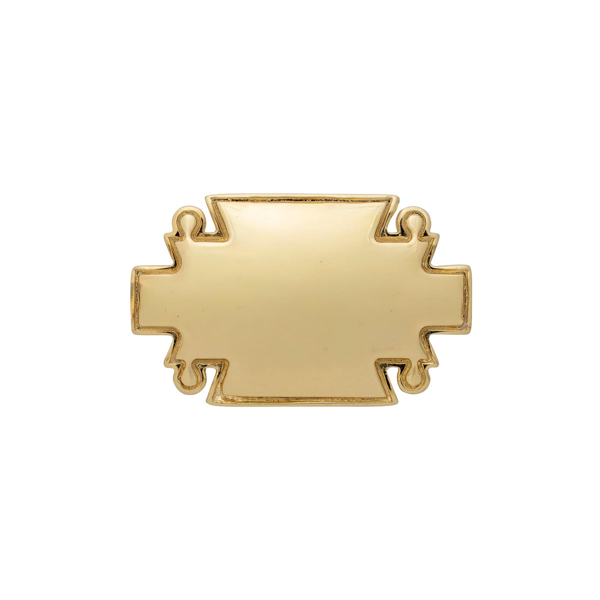 Croghan’s women’s gold-plated plaque belt buckle with a polished face and decorative scroll edges.