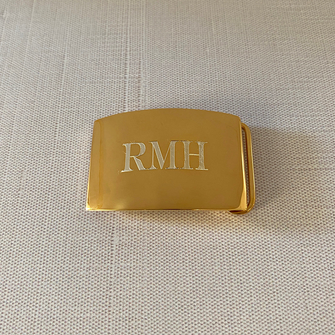 Plain Gold Plated Belt Buckle with machine engraved initials